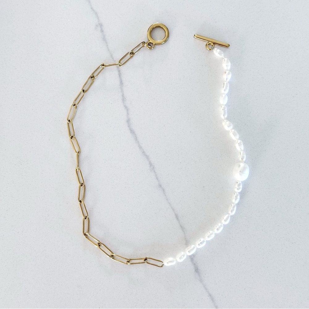 Gold Layered Necklace Multilaye Chunky layered Pearl Paperclip Chain Nec… - Picture 5 of 11